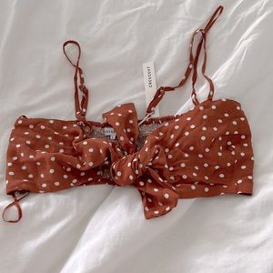 Crescent 2piece outfit. Rust color with white polka dots. Size S new with tags